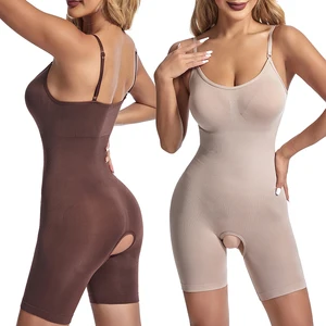 Direct Sale High Quality Women's Shapers Crotchless Bodysuits with Animal Print Tummy Control Shapewear Featuring Ribbed Fabric