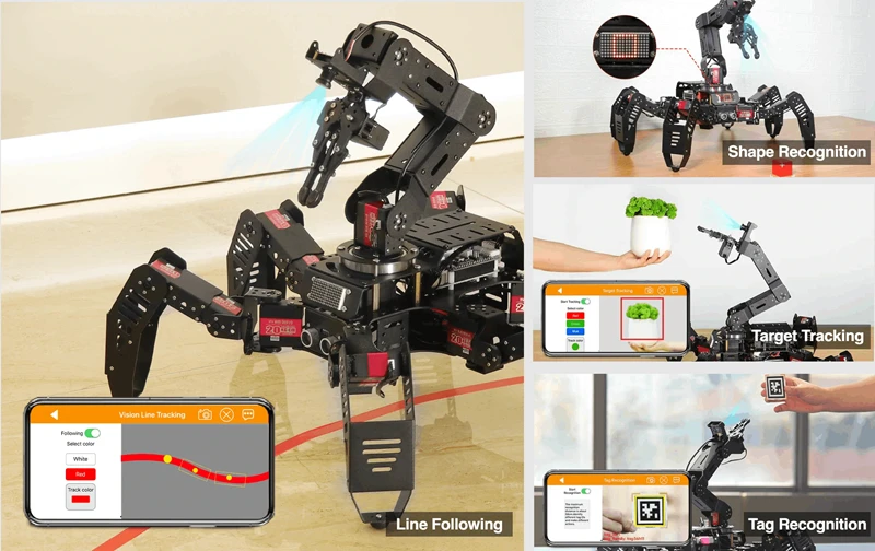 SpiderPi Pro Hexapod Robot Smart Robot with AI Robotic Arm Powered by Board for Raspberry Pi 4B 4GB