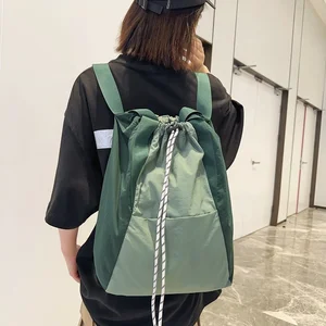 Women's Lightweight Multi-Purpose Sports Backpack Drawstring Pocket Portable Crossbody Travel Bag Zipper for Students School