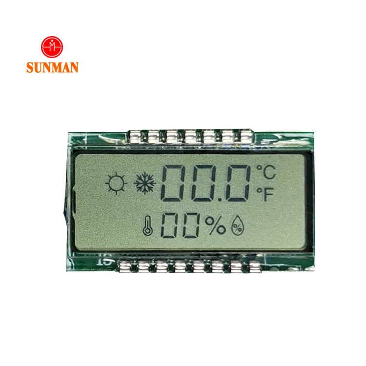 Very small programmable smart transparent transflective pin monochrome alphanumeric 5 digit thermostat 7 segments tn lcd display