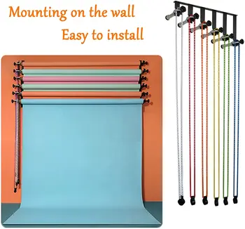 Photography Backdrop 6 Roller Wall Mounting Manual Photo Background Holder Support System with Hooks Bars for Home Studio Live detail image