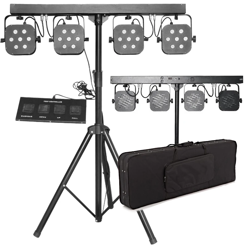 Portable Dj Par Light Stage Led Disco Lights Dj Equipment Gig Bar Luces Para Discoteca Tricolor 4 Par System With Stand