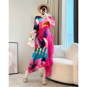 Miyake 2026 Summer Italian Style Pleated Dress Original Design Floral Long Dress for Casual Seaside Holiday Popular Explosions