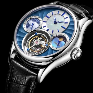 OEM Watch Real Tourbillon Wrist Watch Double Faced Gem Glass Fine Steel Waterproof Multifunctional Mechanical Watch