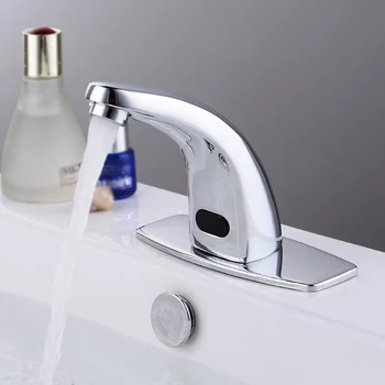 Chrome Induction Water Faucet Automatic Sensor Cold Tap Faucet Single Water Inlet Bathroom Basin Faucet