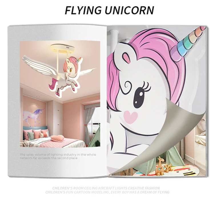 YOUWIN Cute Kid Children Room Remote Control Home Decoration Dimmable Indoor Unicorn Shape Ceiling Light
