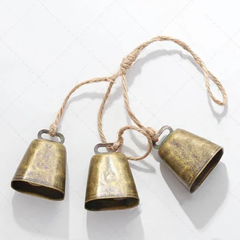 Wholesale New Design Vintage style home decoration Square cowbell twine bell Creative decorations Christmas tree twine bell