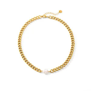 MW Waterproof Women's Jewellery 18K Gold Stainless Steel Material Geometry Imitation Pearl Clavicle Chain Chocker Charm Gift