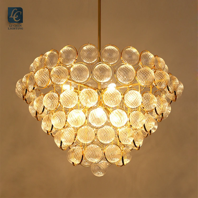 P0023 Modern Textured Glass Chandelier – Luxury Art Gold Suspension Lamp for Living Room