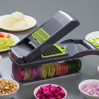 Vegetable Chopper Spiralizer Vegetable Slicer - Onion Chopper with Container Pro Food Chopper