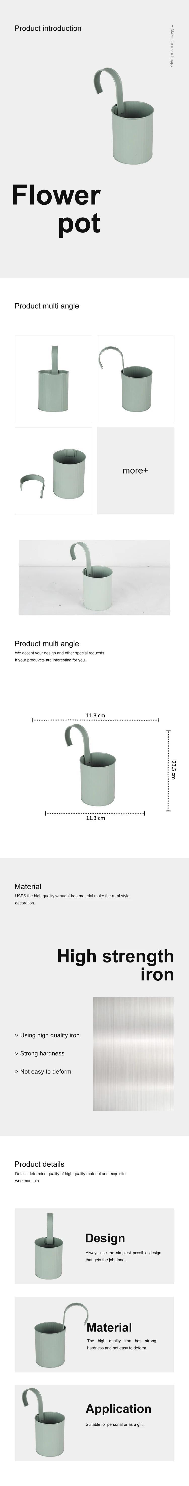 Metal Iron Hanging Flower Pots with Detachable Hook & Drain Hole for Balcony Garden Home Decor