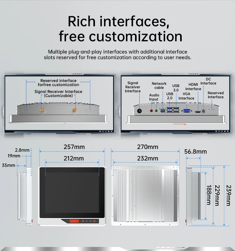 High-Quality 10"12" Industrial All-In-One Touch Panel PC Linux & Android Fanless Wall-Mounted 8G-128G Embedded PC for Wall