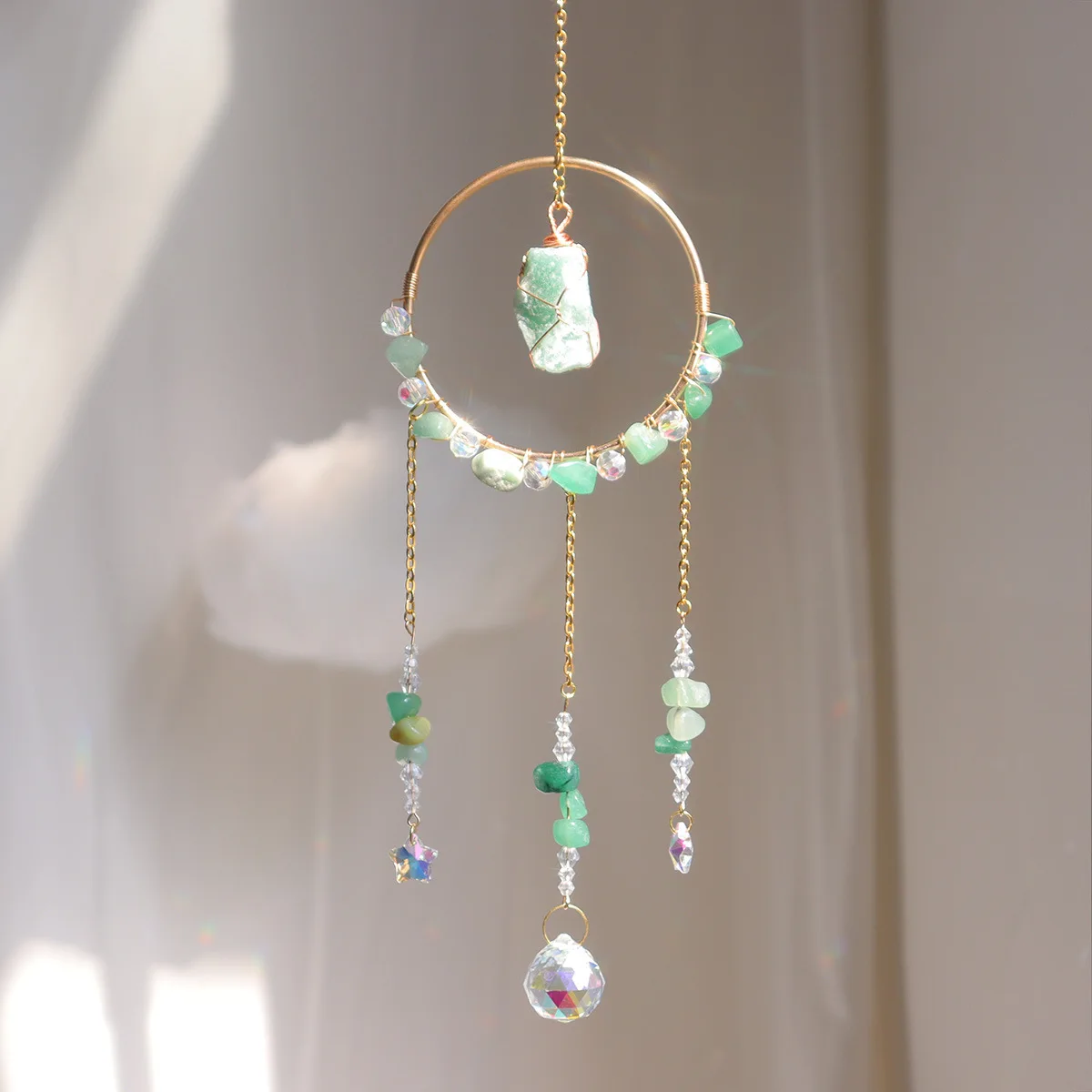 product handmade rose quartz sun catcher with nature stone home decor wall hanging car ornament amethyst suncatcher super handctafts-5