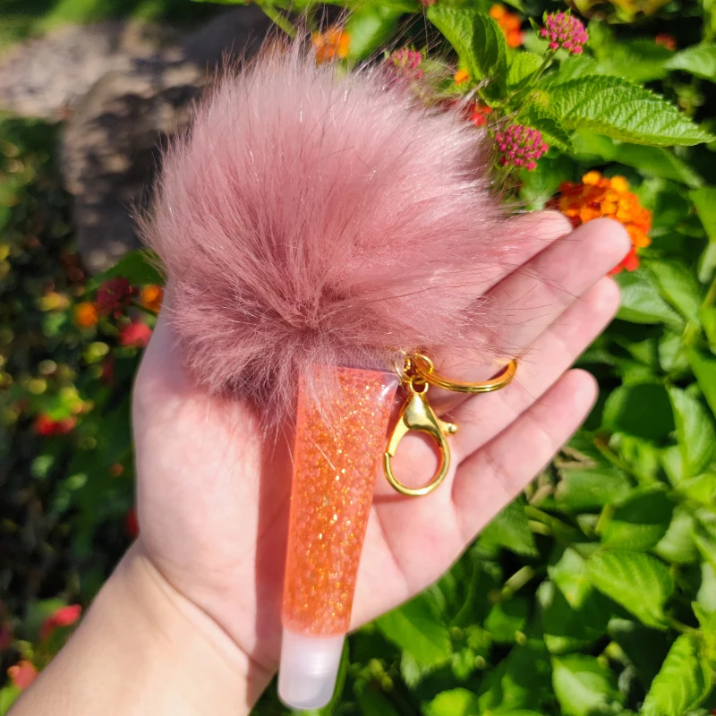 
 Блеск для губ, база, частная торговая марка, прозрачный фруктовый брелок, плюшевый помпон, фруктовый вкус, макияж, веганский блеск, оптовая продажа, масляный блеск для губ  