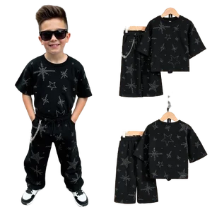 2026 Summer Outfits Handsome Kids Boys Clothes Short Sleeve Stars Top Casual Pants Two Piece Children Clothing Set