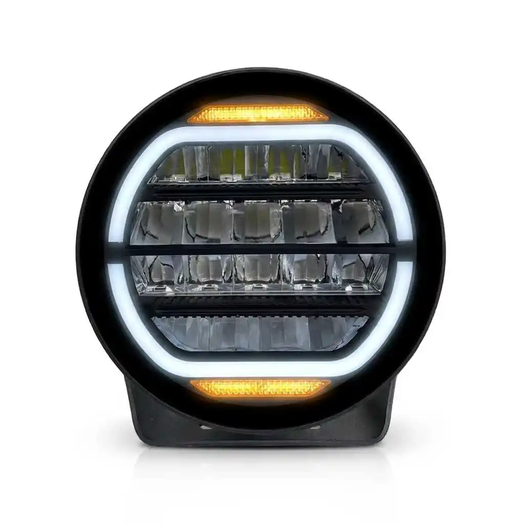 7 Inch 100W Round Motorcycle LED Spotlight White Halo DRL Amber Fog Light Projector Driving Lamp Fit for Jeep Offroad IP68