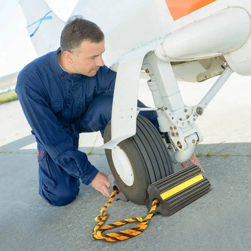 Heavy-Duty Aircraft Rubber Wheel Chock Durable Ploy Rope for Aircraft Truck RV Travel Trailer Helicopter for Car Parking Lot details