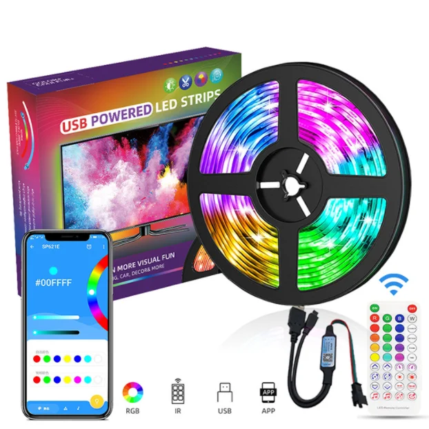 2812b Ic Color Running Changeable Tv Background Light Usb Phone App Music  Controller Rgb Blue Tooth Smart Led Light Strip Kits - Buy Dreamcolor Led  Strip Lights Led Light Strip 5m Rgbic