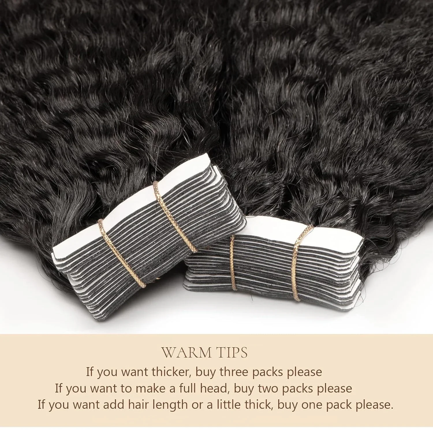 Kinky Straight Tape in Human Hair Extensions Seamless PU Skin Weft 1B_voghion.com