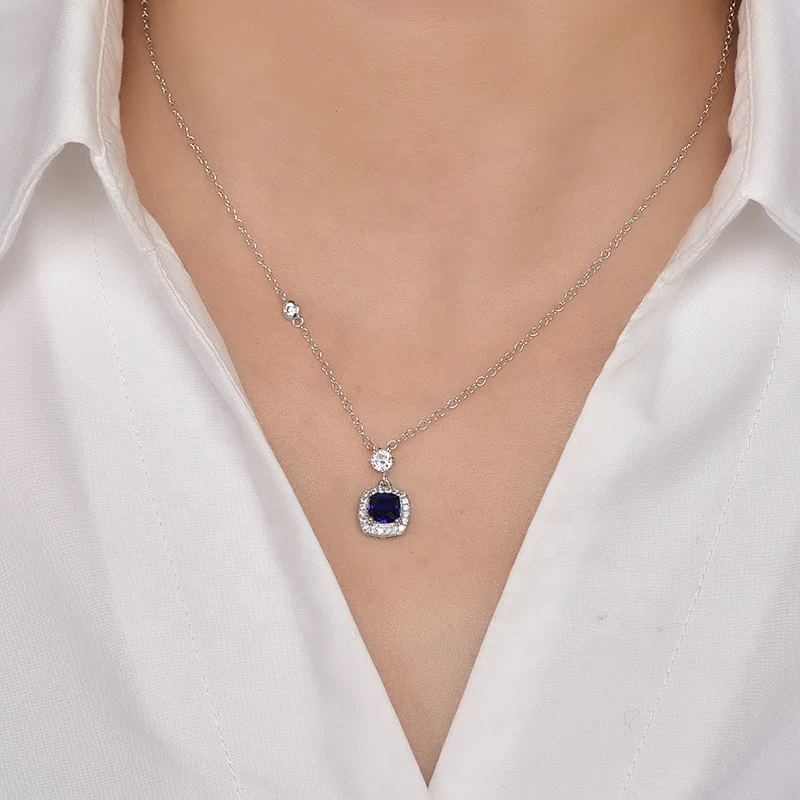 Elegant 925 sterling silver pendant birthday gift Jewelry Sapphire Diamond Necklace Pendant Jewelry