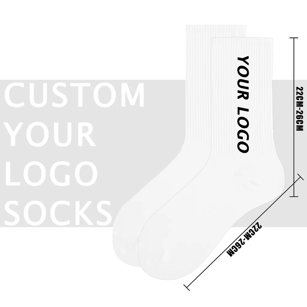 Custom Logo Socks Brand Embroidered Crew Printed Socks Mens Cotton