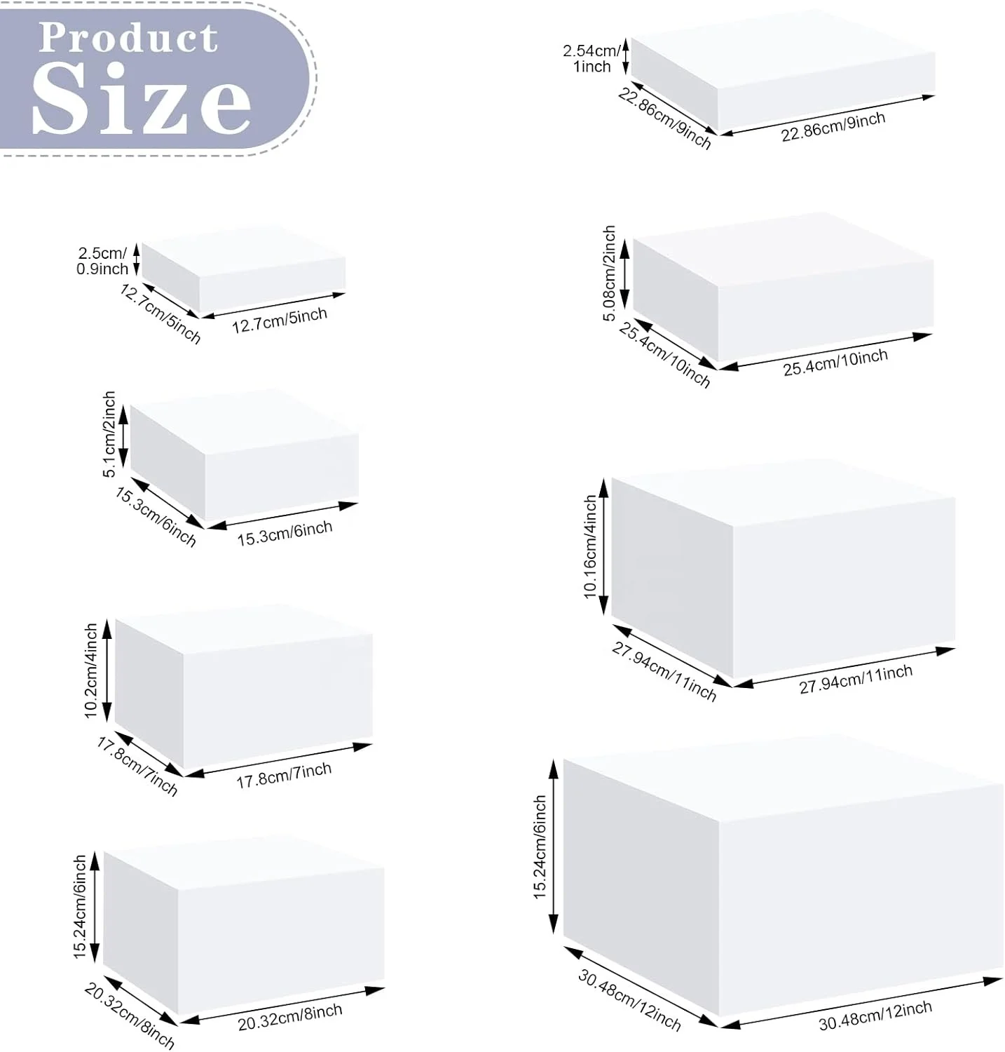 8Pcs White Acrylic Riser for Display Cube Box Dessert Display Stand with Hollow Bottoms 8 Different Size for Wedding Party Decor