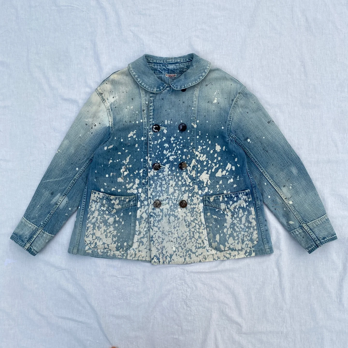 Custom Stone Washed Spray Paint Denim Jacket - Vintage Fade
