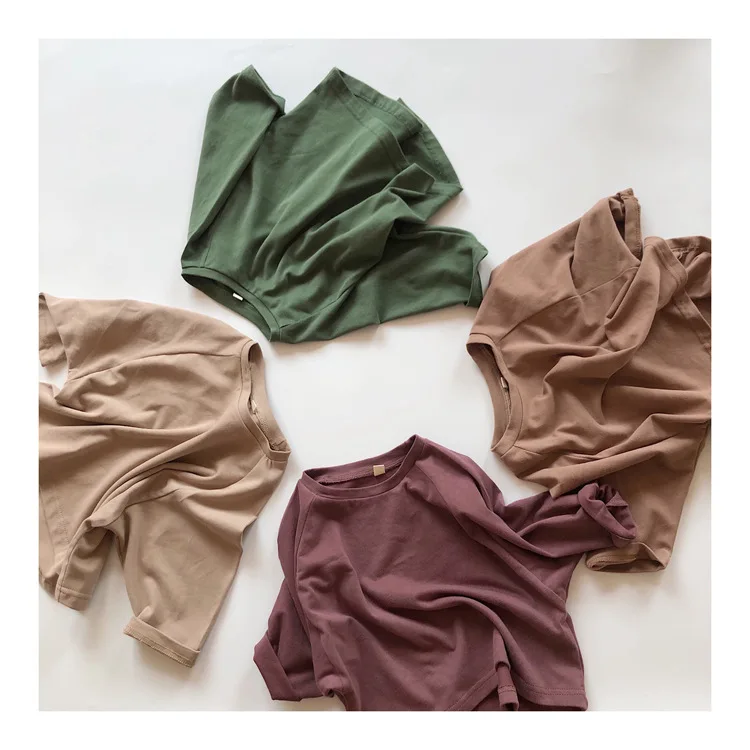 
Новинка; Одежда в Корейском стиле; Сезон осень, лидер продаж, рубашки 100% хлопковые футболки с круглым вырезом и длинными рукавами, детские футболки с надписью От 1 до 10 лет 