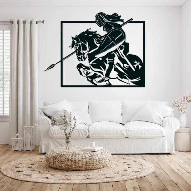 Templar Knight on Horse Art Deco Metal Wall Art Modern Design Stainless Steel Wall Hanging Gifts for History Lovers Home Decor