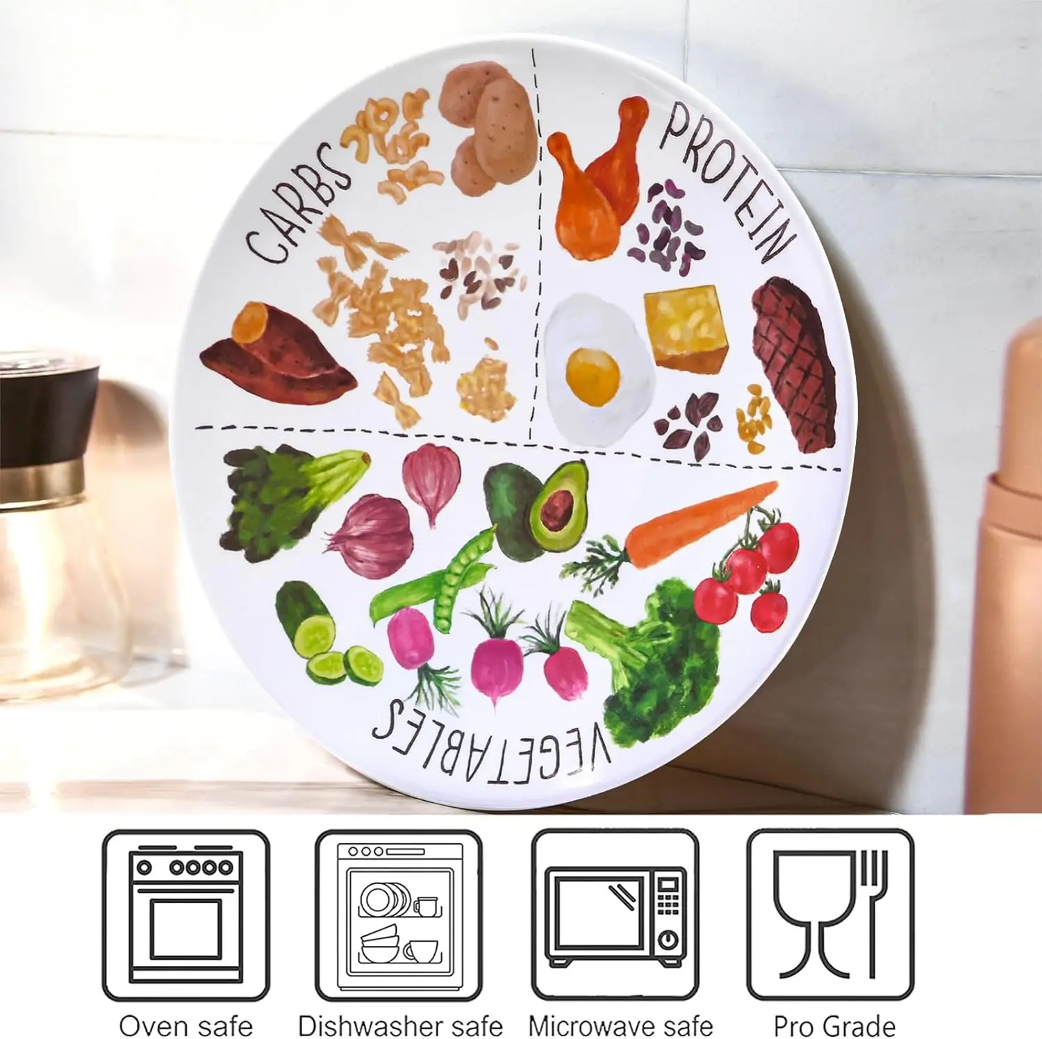 BSCI and SEDEX Factory Customized Portion Plate Round Melamine Plate for Balancing Diets Healthy Eating Dishwasher Safe