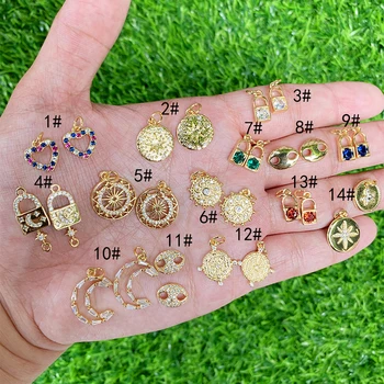 Pig Nose/Lock/Heart/sunflower Hollow Pendant Gold plated Cubic zirconia pave accessories Bulk accessories wholesale