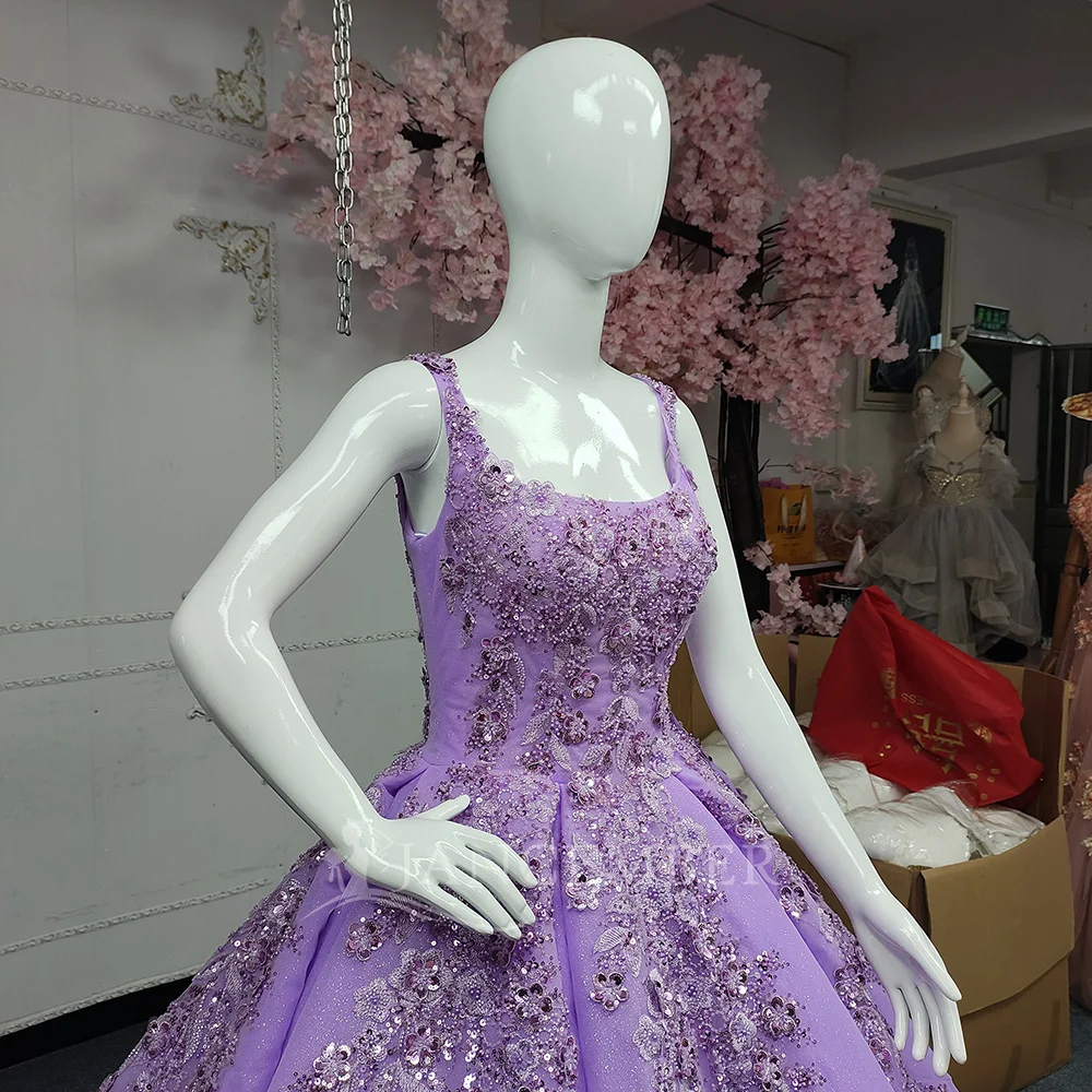 Lavender Quinceanera Dresses Off-Shoulder Flower Lace Vestidos De