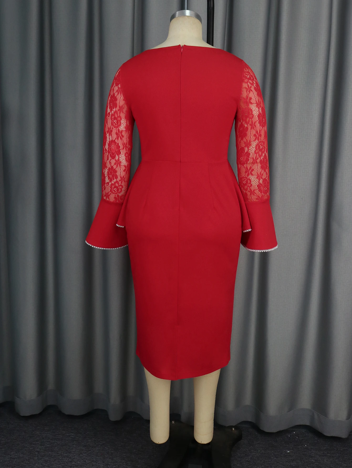 Lace Flare Sleeve Pearl Chain Collar Peplum Bodycon Women's Career Red Dress| Alibaba.com Lace Flare Sleeve Pearl Chain Collar Peplum Bodycon Women's Career Red Dress| Alibaba.com