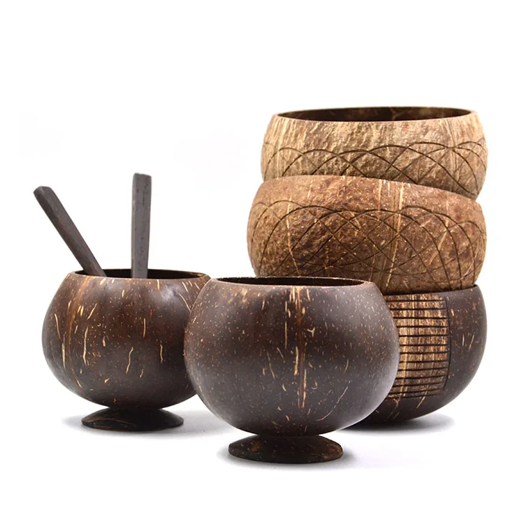 Set of 2 Coconut Wood Cup Set