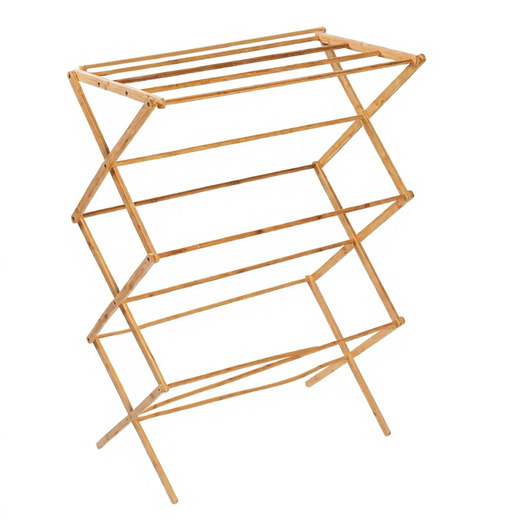 Bamboo Drying Rack Sturdy Foldable Floor Mount Space-Saving Portable Clothes Towels Blankets