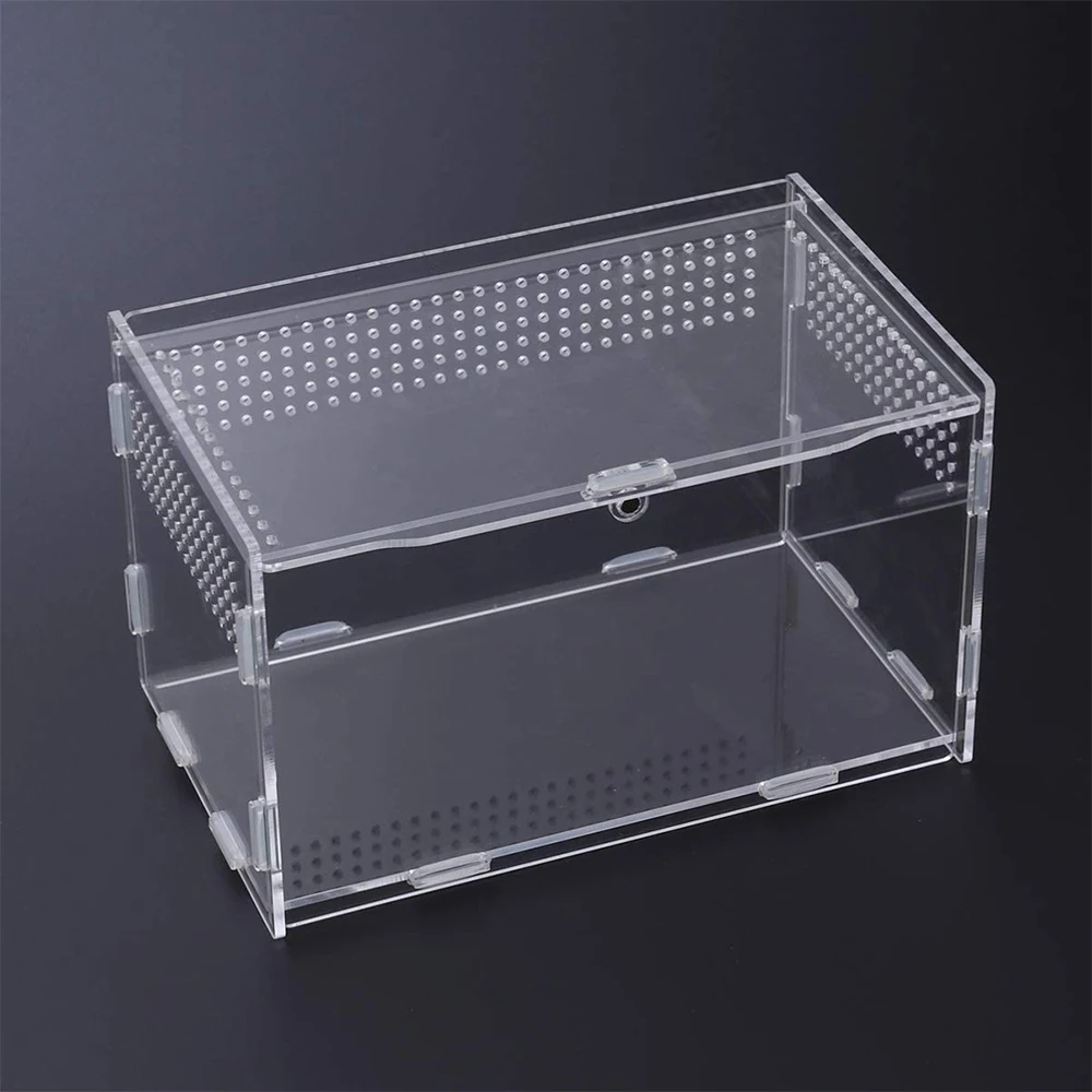 Detachable Acrylic Reptile Terrarium with Ventilated Lid Clear Breeding Enclosure for Lizards Turtles & Small Reptiles