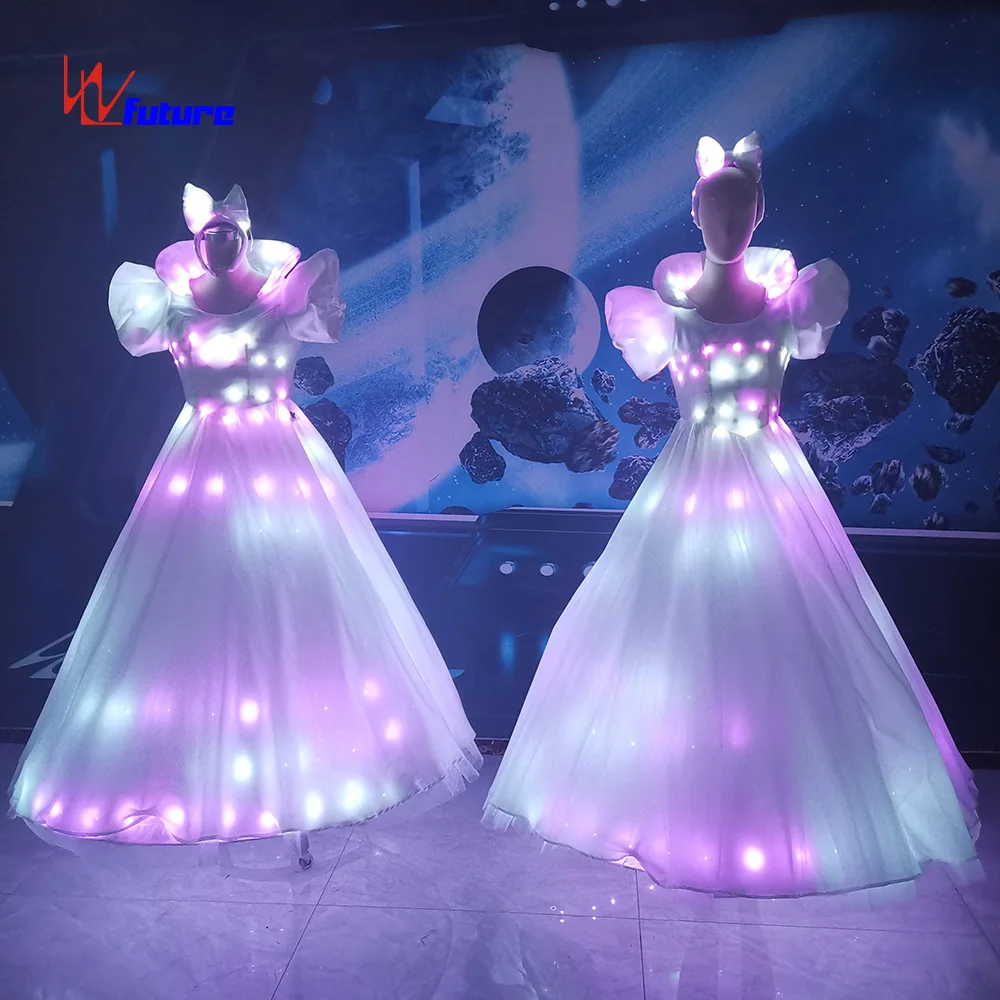 Luminous LED Lights Glowing Wedding Dress Snow White Glowing Dress