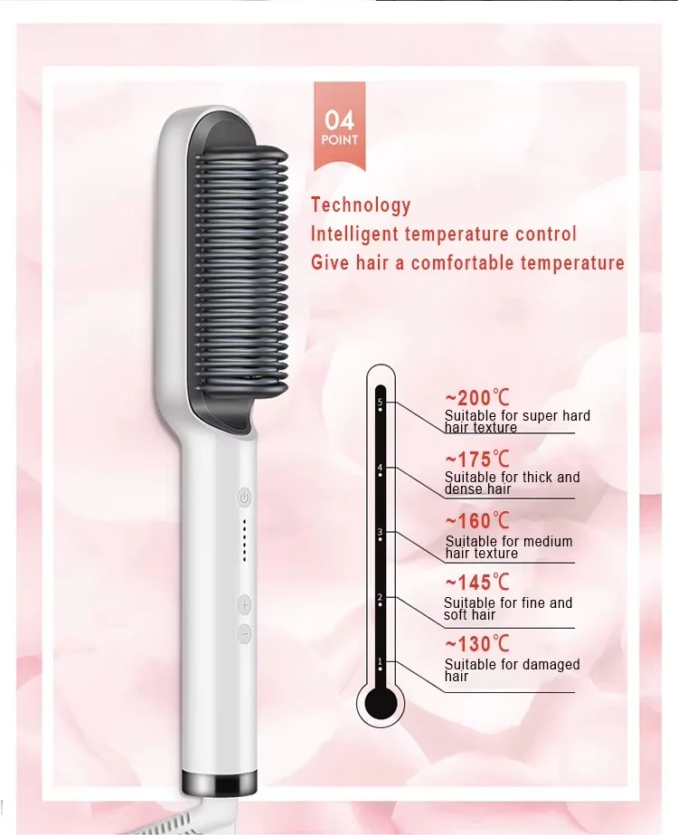 Household Electric Hair Straightener Brush Iron PTC Ceramic Plate LED Temperature Display 1-Year Warranty for Outdoor Hotels