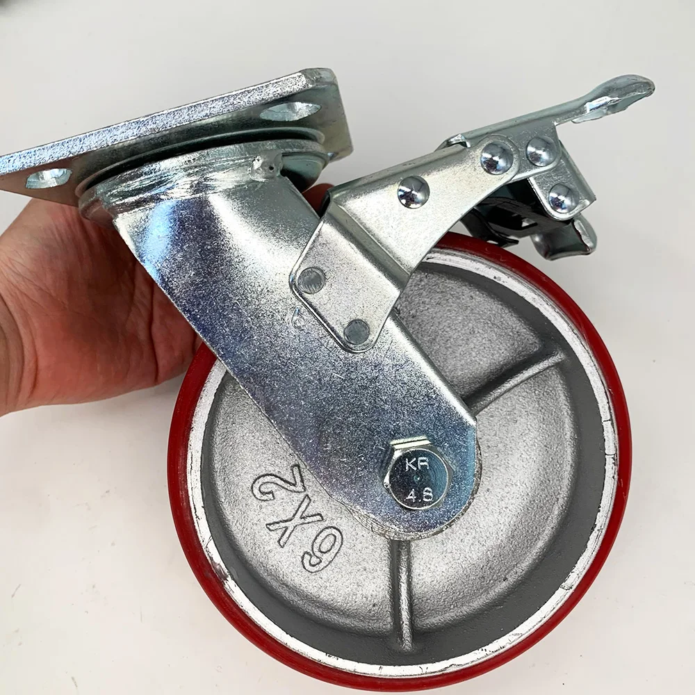 Heavy Duty High Load Capacity Durable Low Noise Polyurethane Casters 5 6 8 Inch Red PU Caster Wheels Industrial