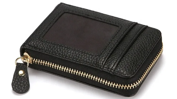 Wholesale Retro Black 9 Card Slots Zipper Pocket Accordion Leather