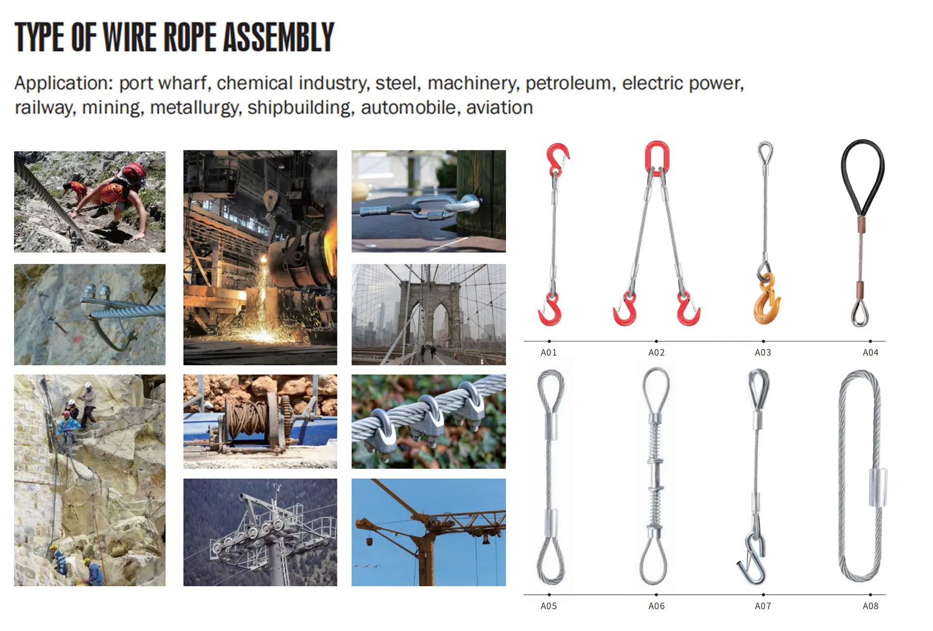 Safety Steel Wire Rope Sling Cable With Swaged End Terminals Eyelet