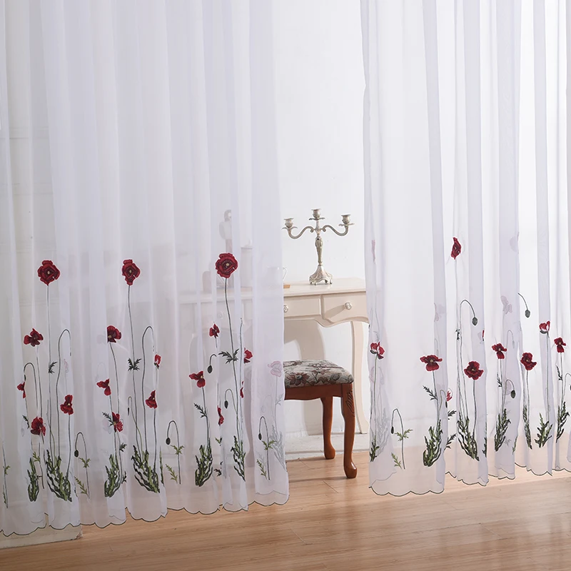 Tenda In Tulle Con Ricamo Floreale – Bianco, 80x150cm (2 Pezzi), Voile Trasparente Con Nastro Regolabile, Decorazione Finestra - 3