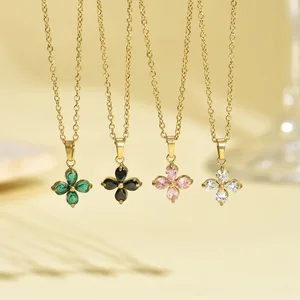 Hot Sale INS Wind Sporty Flower Zircon Bamboo Chain Stainless Steel Ladies Necklace