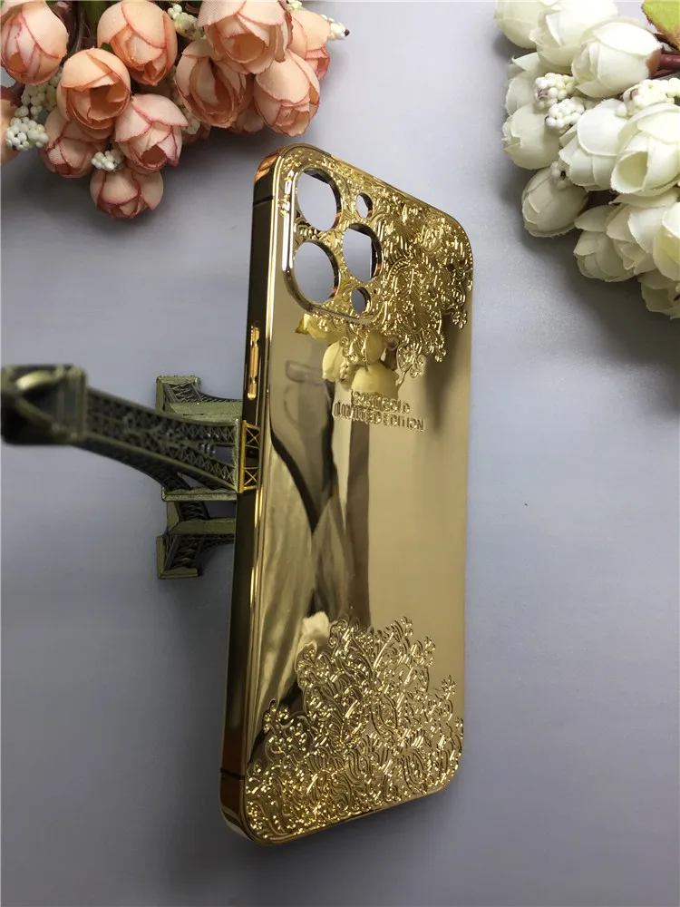 Capa Traseira Móvel Do Celular Do Luxo 24k,Cobertura Traseira Banhada A Ouro  Para O Iphone 13 Pro/13 Pro Max,Capa Da Substituição Do Metal - Buy  Substituição Da Bateria Completa Zircon Ouro Habitação