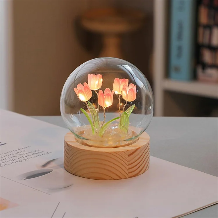 Lampada da Tavolo a Fiore di Tulipano, Luce Notturna a Tulipano a Simulazione Led con Vaso, Luce Notturna a LED a Tulipani a 3 Teste, Ornamenti per Lampade da Tavolo per la