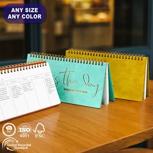 Quick Production PU Leather Custom Logo Spiral Binding Smooth Writing Productivity Work Desk Organizer Horizontal Weekly Planner