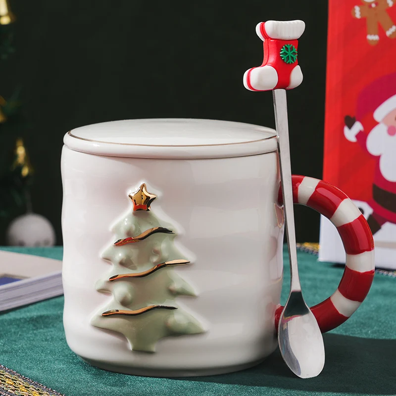 Factory Direct Hot Selling Custom 3D Design Christmas Tree Gift Ceramic Christmas Mug With Gift Box Packing