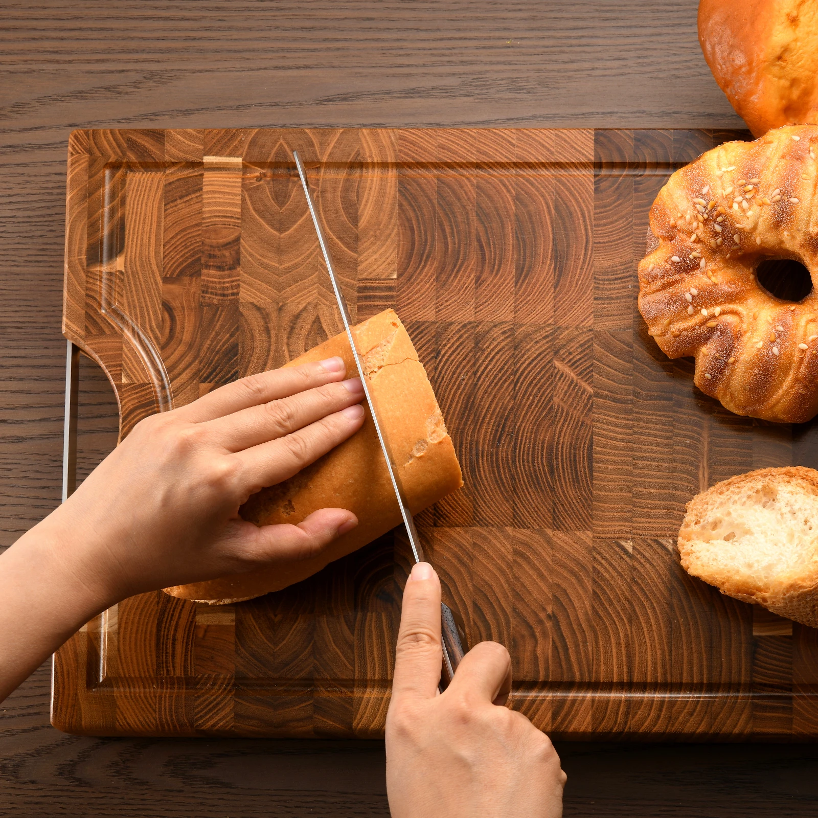 Herramientas para hornear Cuchillo de cocina profesional Cuchillo de pan de acero al carbono con mango de madera_voghion.com