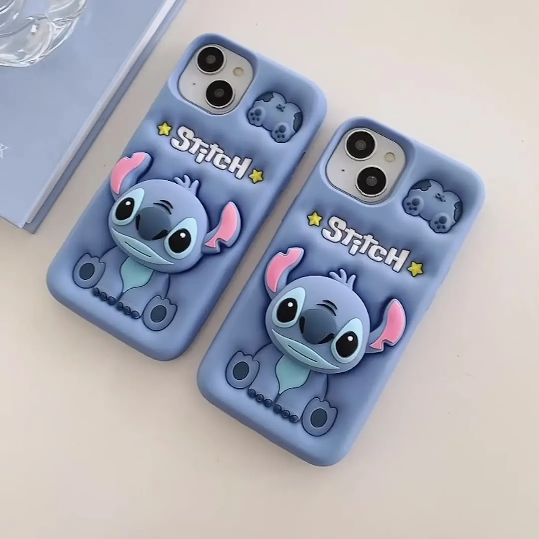 3D Silicone Flexible Holder Cute Cartoon Stitch Phone Case for