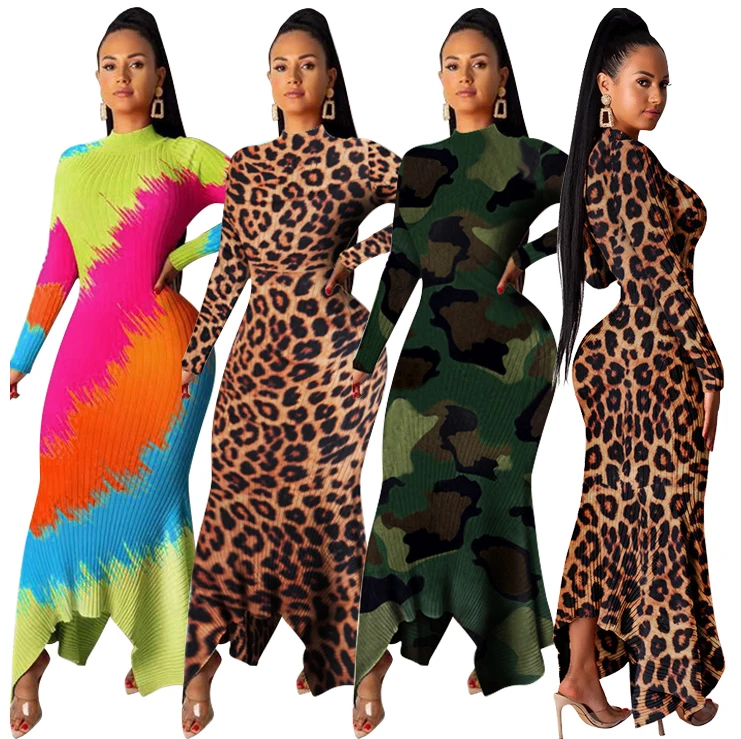 Leopard Camouflage Maxi Dress Long 